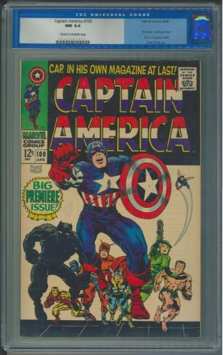 Captain America 100 Cgc 9.  4 1968 1st Issue Avengers Old Label