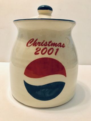 2001 Pepsi - Cola Christmas Cookie Jar Buckeye Stoneware Zanesville Ohio With Lid