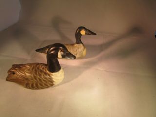 Two (2) Pair Decorative Wooden Ducks Or Geese W Glass Bead Eyes 6 Inches Long