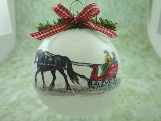 H009 Hand - Made Christmas Ornament Horse - Black Friesian Red Sleigh