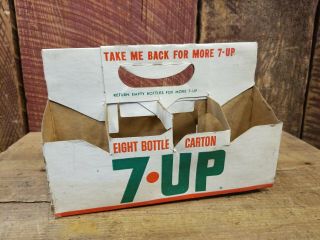 Vintage 7 Up Soda Cardboard Carton Carrier 8 Pack 16 Ounce Glass Bottle