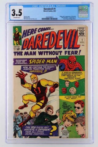 Daredevil 1 - Cgc 3.  5 Vg - Marvel 1964 - 1st App & Origin Daredevil - 1st Foggy