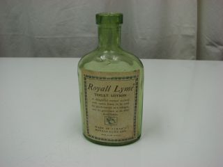 Royal Lyme Toilet Lotion Green Glass Bottle With Label Made In Jamaica 4 Oz.