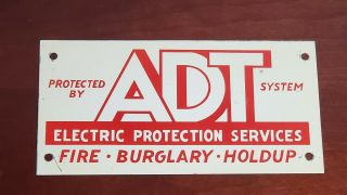 Vtg Adt Security Sign Fire Burglary Holdup Electric Protection Services Ad 9 X 4