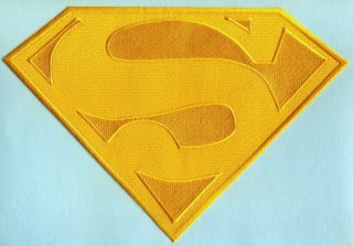 7.  5 " X 11.  2 " Embroidered Dean Cain Style Superman All Yellow Cape Logo Patch