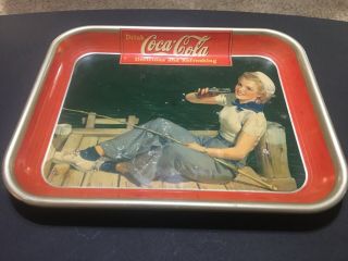 Authentic Vintage Coca Cola 1940 Advertising Serving Tin Metal Tray