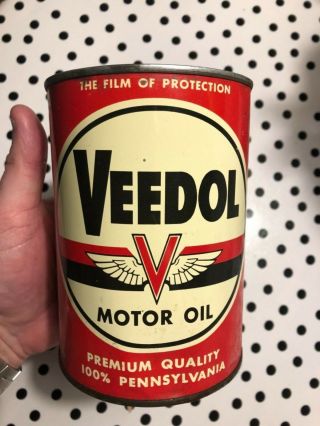 Vintage Tidewater Oil Company Flying V Veedol Motor Oil 1 Quart Early Can - Empty
