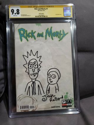 Rick And Morty 1 (2015) Blank Variant Cgc Ss 9.  8 Signed & Sketch Justin Roiland