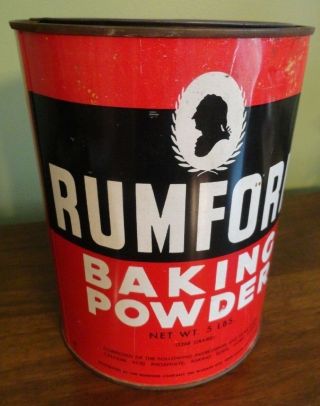Rumford Vintage Baking Powder 5 Lb Tin Empty 7 " Can - Usa