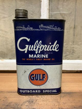 Vintage Gulf Gulfpride Marine Outboard Special Motor Oil Quart Old Can Gas