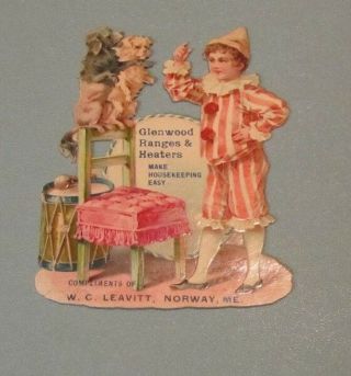 Glenwood Ranges & Heaters Clown And Dogs Die Cut Victorian Trade Card Norway Me