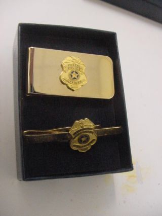Vintage United States Postal Police Officer Tie Clip And Money Clip - Gold Color