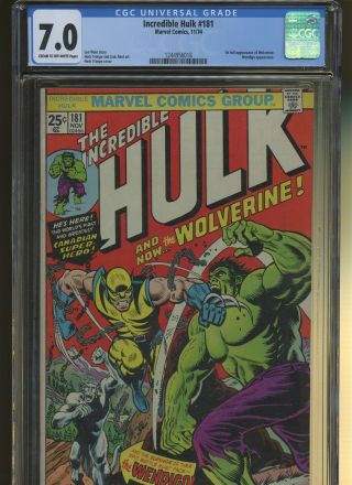 Incredible Hulk 181 Cgc 7.  0 | Marvel 1974 | 1st Full Wolverine.  Wendigo App.