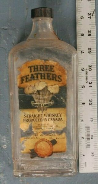 Vintage Three Feathers Gold Label 4/5 Quart Whiskey Bottle