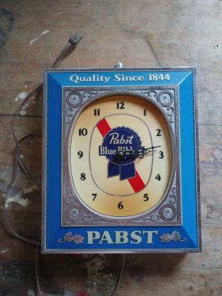 Pabst Blue Ribbon Beer Sign Vintage Light Wall Clock Lighted Bar Display