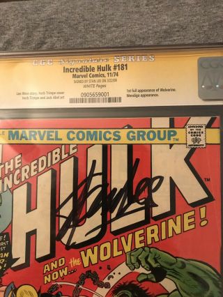 The Incredible Hulk 181 CGC 6.  0 SS Stan Lee White Pages 2
