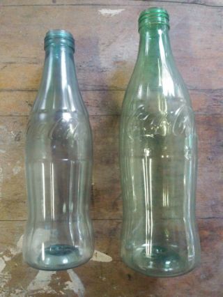 2 Prototype Plastic Coca Cola Hobbleskirt Bottles Green Rare Htf