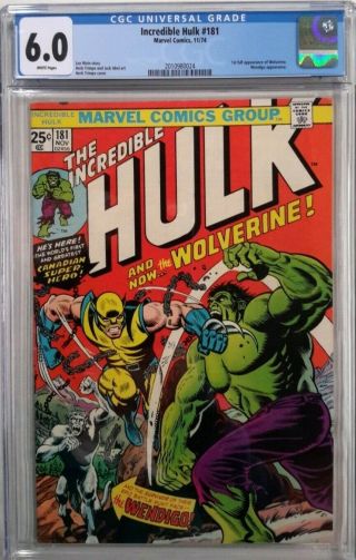 Incredible Hulk 181 Cgc 6.  0 (nov 1974,  Marvel) 1st App Of Wolverine White
