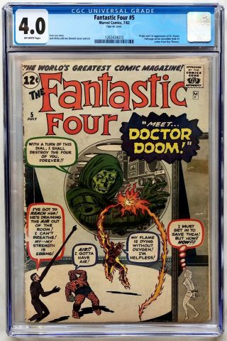 Fantastic Four 5 Cgc 4.  0 - Ow Pages - Hot Key Comic - 1st Doctor Doom - Movie