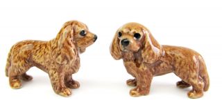Cavalier King Charles Spaniel Set/2 Ruby Miniature Porcelain Dog Figurine
