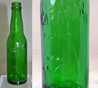 Vintage Emerald Green Caravan Pale Dry Ginger Ale Soda Bottle 1948 Palm Tree