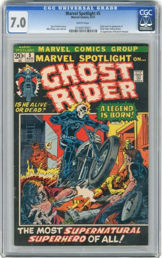1972 Marvel Spotlight 5 Cgc 7.  0 1st Ghost Rider White Pages