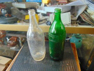 2 Vintage 1 Qt Glass Soda Bottle - - Liberty - - Hartford Ct - - One Green