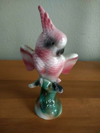 Vintage Mid Century Pink/white Ceramic Cockatoo Bird Figurine - 1950 