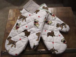 Quilted Dachshund Dog 2 Pair Set Oven Glove Mitts - Terrier,  Pug Nwt Cooksmart