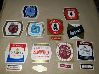 15x Old Canadian Molson Beer Labels.  In.  Body/neck Labels