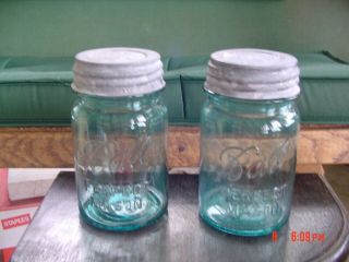 2 - Vintage Blue Ball Perfect Mason Jars W/zinc Lids Pint Size 6 & 8