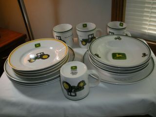 John Deere Dinnerware 16 - Pc,  Gibson Plates,  Bowls,  Salads,  Mugs Orig Box,