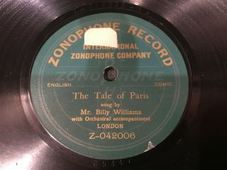 Billy Williams Music Hall Single Sided 12 " 78 - The Tale Of Paris - Ex - Cond