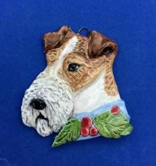 July Xmas Wire Fox Terrier Christmas Ornament Ooak Sculpture Painting By Artist