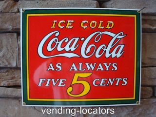 Coca Cola Coke Ice Cold Porcelain 5¢ Advertising Vintage Retro Metal Tin Sign