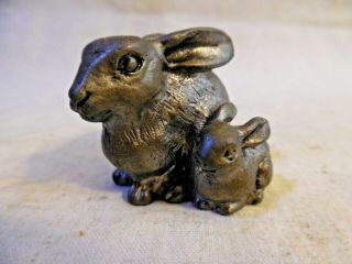 Vintage Mother And Baby Bunny Rabbit Pewter Figurine