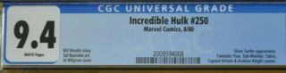 INCREDIBLE HULK 250 CGC 9.  4 NM ANNIVERSARY ISSUE SILVER SURFER APPEARANCE 1980 3