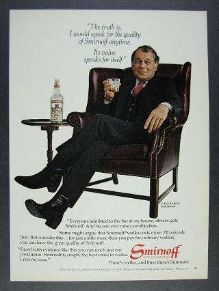 1982 F.  Lee Bailey Photo Smirnoff Vodka Vintage Print Ad