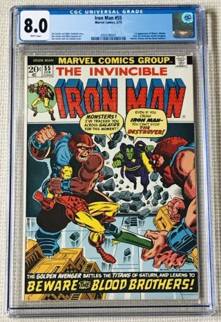 Iron Man 55 Cgc 8.  0 1st Appearance Of Thanos Marvel Comics 1973 White Pages