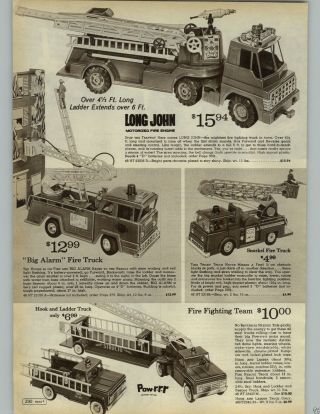 1966 PAPER AD Toy Tractor Trailer Johnny Express Long John Fire Engine Big Alarm 2