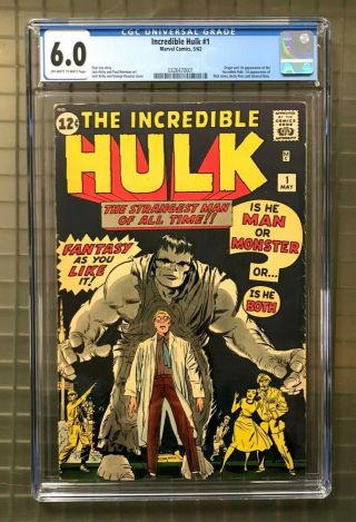 Incredible Hulk 1 Marvel Comics 1962 Cgc 6.  0 1st Appearance Of Hulk High End