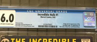 INCREDIBLE HULK 1 Marvel Comics 1962 CGC 6.  0 1st Appearance of Hulk HIGH END 2