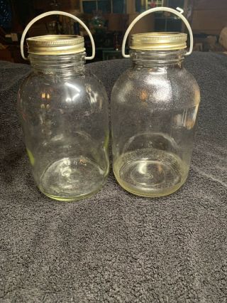 Set 2 Vintage D Handled Clear Glass 1/2 Gl.  Canning Jars