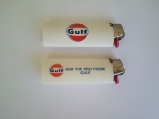 2 Vintage Gulf Oil Bic Style Lighters