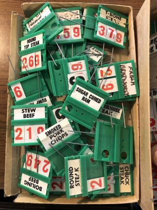 Vintage Green & SIlver Plastic Grocery Store Price Signs Meat Department 3