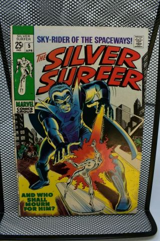 Silver Surfer 5 Marvel Silver Age Comics 1969 Stan Lee John Buscema Watcher 8.  0