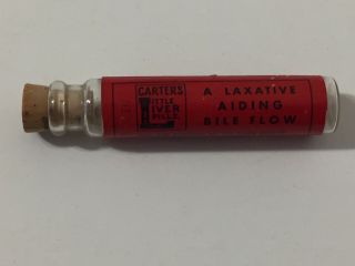 Vintage Carters Little Liver Pills Glass Bottle Vial Cork Stopper Red Label 4