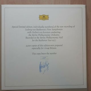 BEETHOVEN: Karajan 9 Symphonies,  Berlin Phil.  (1977) Ltd Ed.  Signed Certificate 2