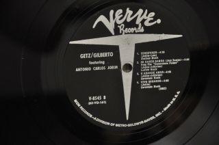 STAN GETZ / JOAO GILBERTO ANTONIO CARLOS JOBIM LP VERVE V - 8545 US 1964 DG MONO 7