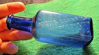 Antique Reed & Carnrick Peptenzyme Medicine Blue Bottle Perfect / Nj